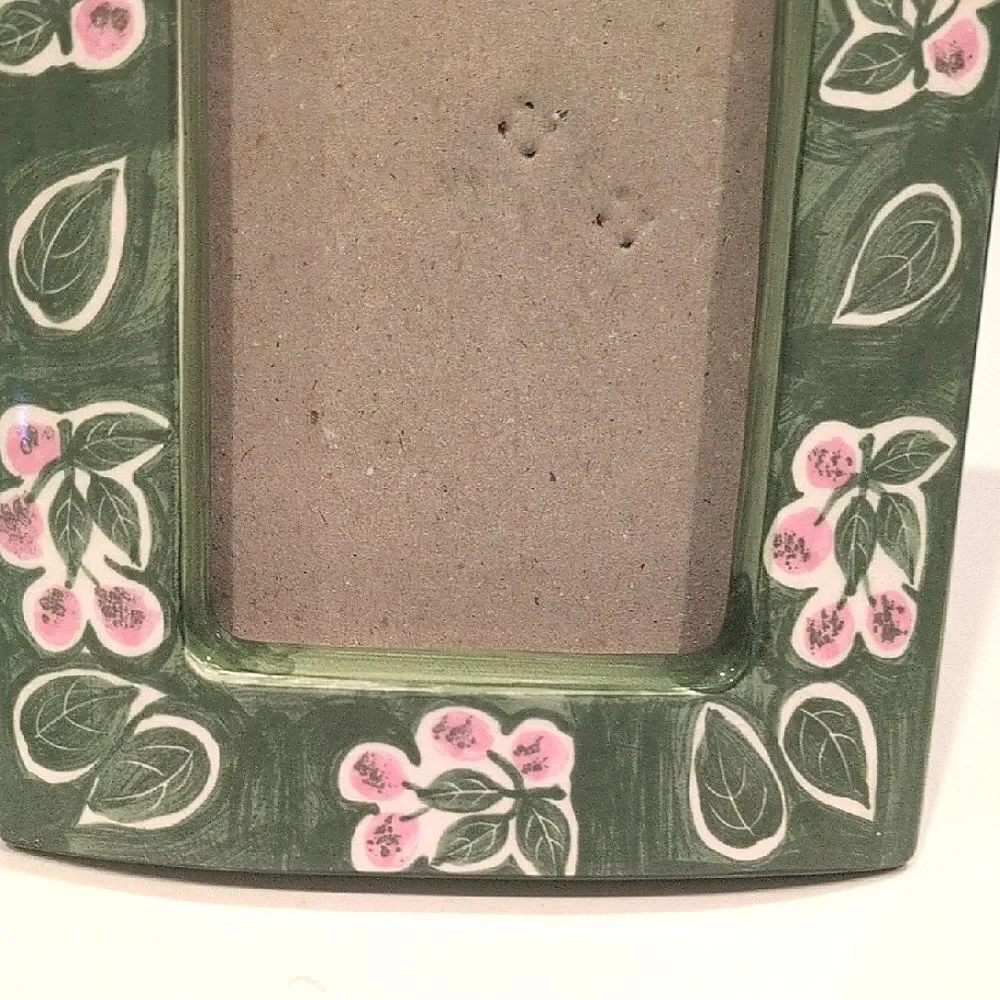 Melannco Ceramic Floral Green and Pink Picture Frame Vintage Made in Taiwan